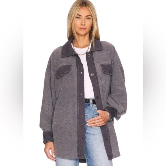 Free People Ruby Shirt Jacket in Incense Black Grey Size Medium Shacket - Picture 1 of 11